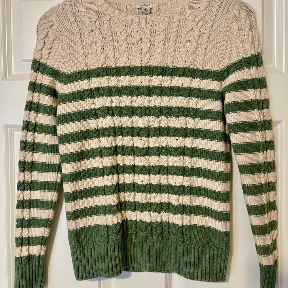 L.L. Bean Women’s Sweater in Green and Cream Stripes